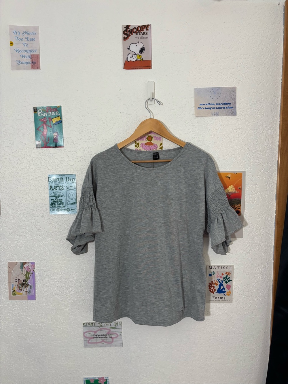 Women's Grey Ruffle Sleeve Top